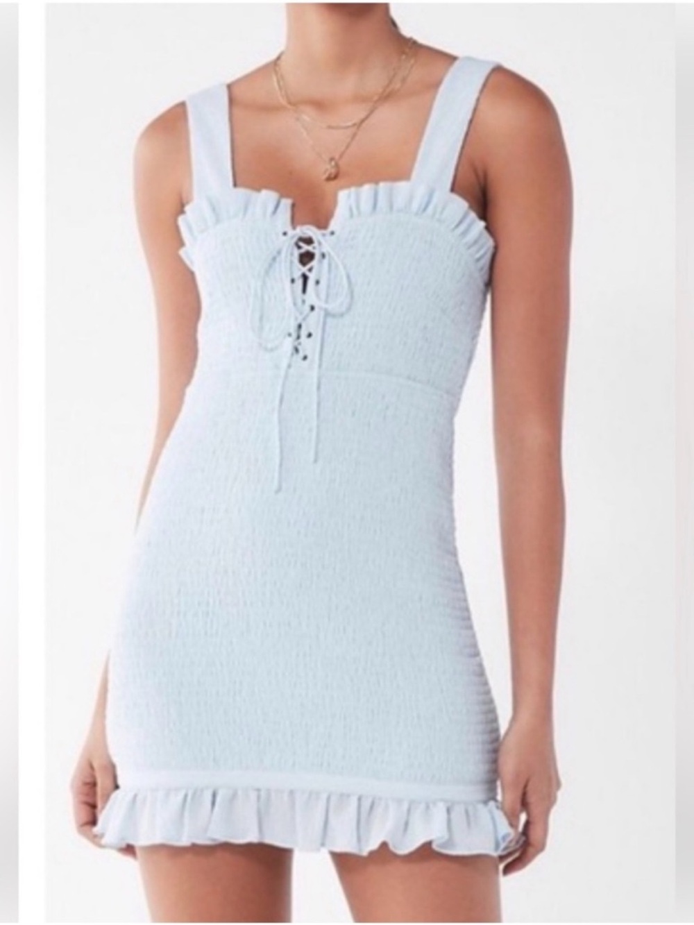 Sky blue smocked mini dress